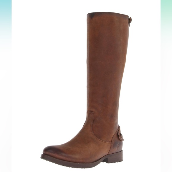 NEW Frye Melissa Button Lug Back-Zip Leather Knee High Boot in Cognac - Picture 13 of 13
